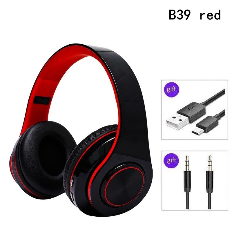 SHOUMI B39 Wireless Headphones - Bluetooth 5.0 Noise Cancelling - LED Light - TF Card Support: B39 red not bag