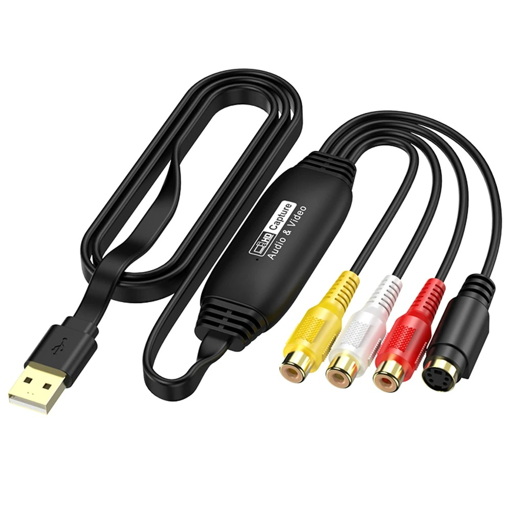 Tarjeta de captura de Audio y vídeo USB 2,0, adaptador convertidor analógico a Digital VHS Mini DV Hi8 DVD VCR para Windows, portátil, PC de escritorio: Negro
