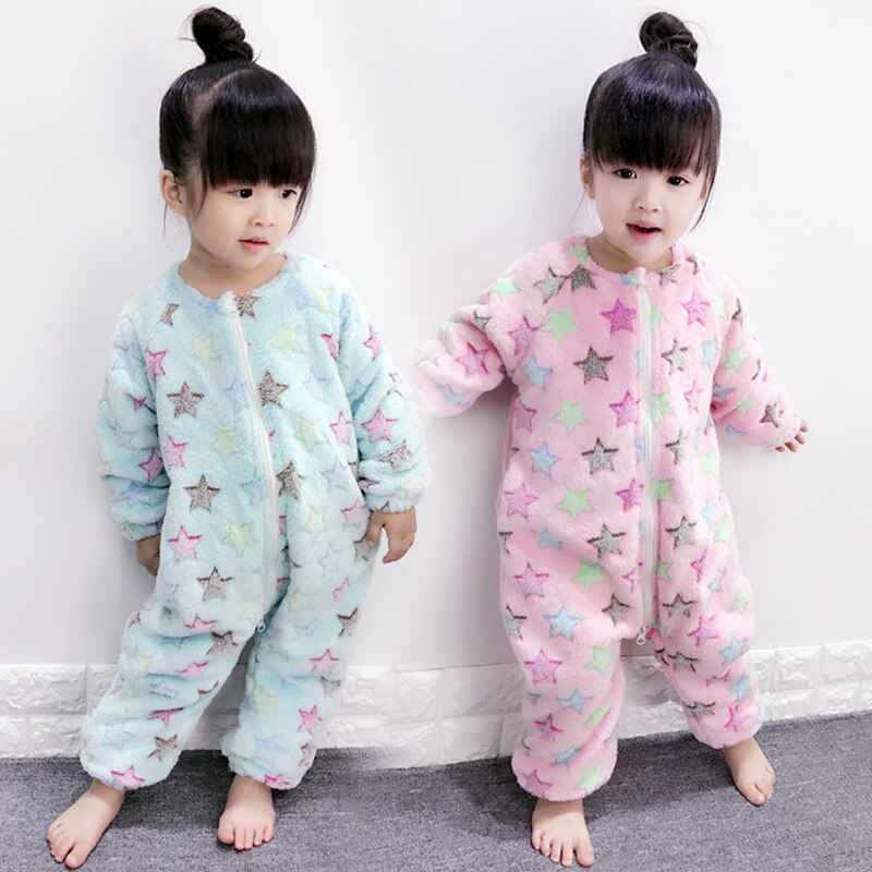 Baby pyjamas lägg till ull varm dragkedja sovkläder för flicka pojke spädbarn söt bekväma mjuka nattkläder litet barn hemkläder förhindra kyla