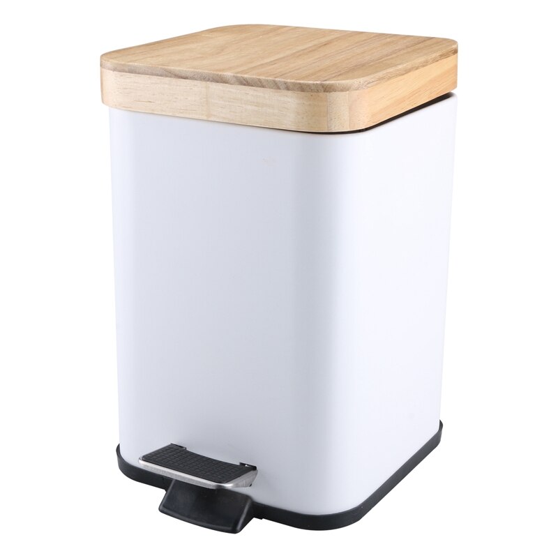 Cosmetische pedaalemmer 3l met deksel van echt bamboe badkamer prullenbak met softclose kleine prullenbak wit: Default Title