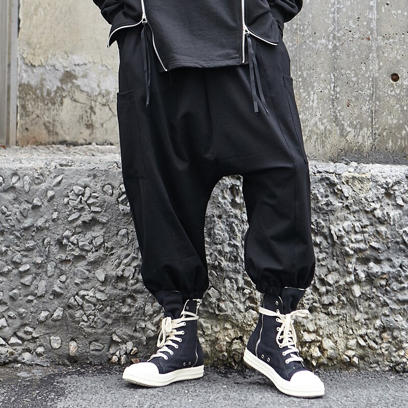 Pantalones bombachos negros de estilo japonés para hombre, pantalón informal, holgado, de pierna ancha, Punk, gótico