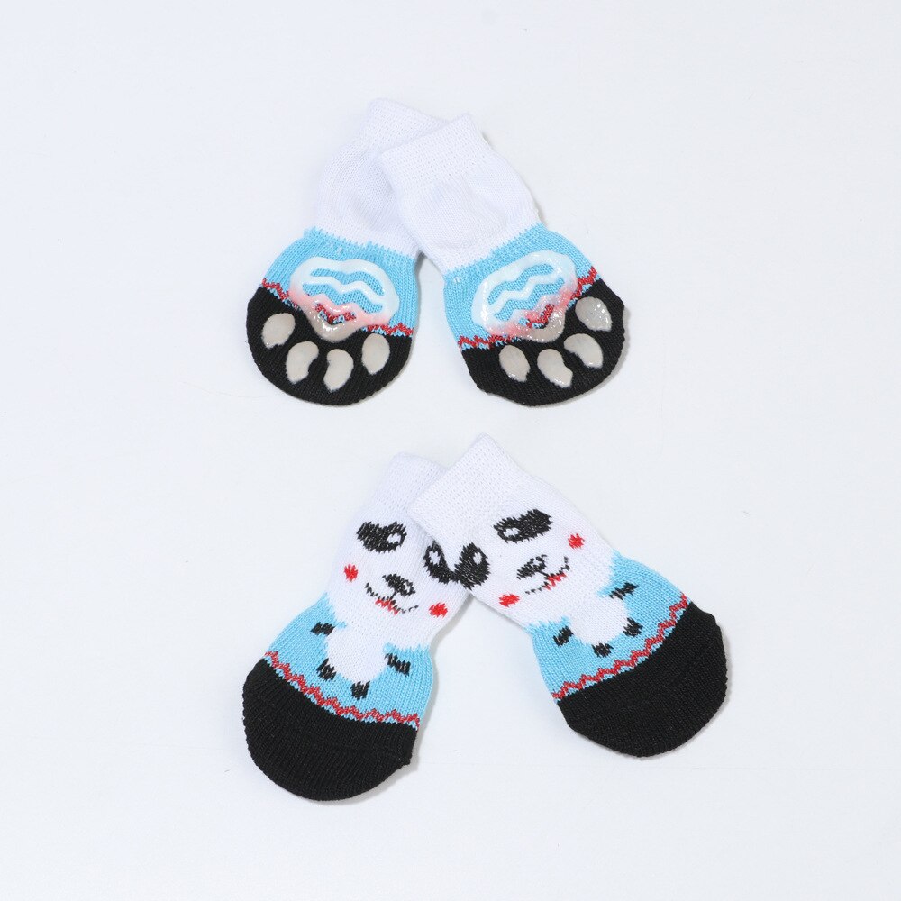 Calcetines antideslizantes de invierno para mascotas, medias gruesas protectoras para perros, botines, accesorios para gatos pequeños, Chihuahua, producto para mascotas, 4 Uds.: BlueWhite / S