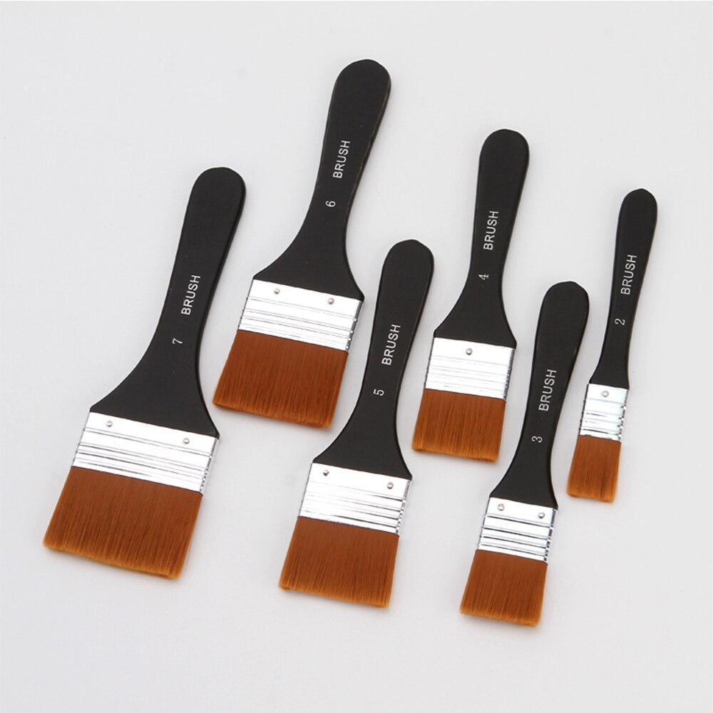 Flat Paint Brush Nylon Trim Art Paintbrush Wooden Handle for Gesso Stains Glues Varnishes Paint Wall Painting