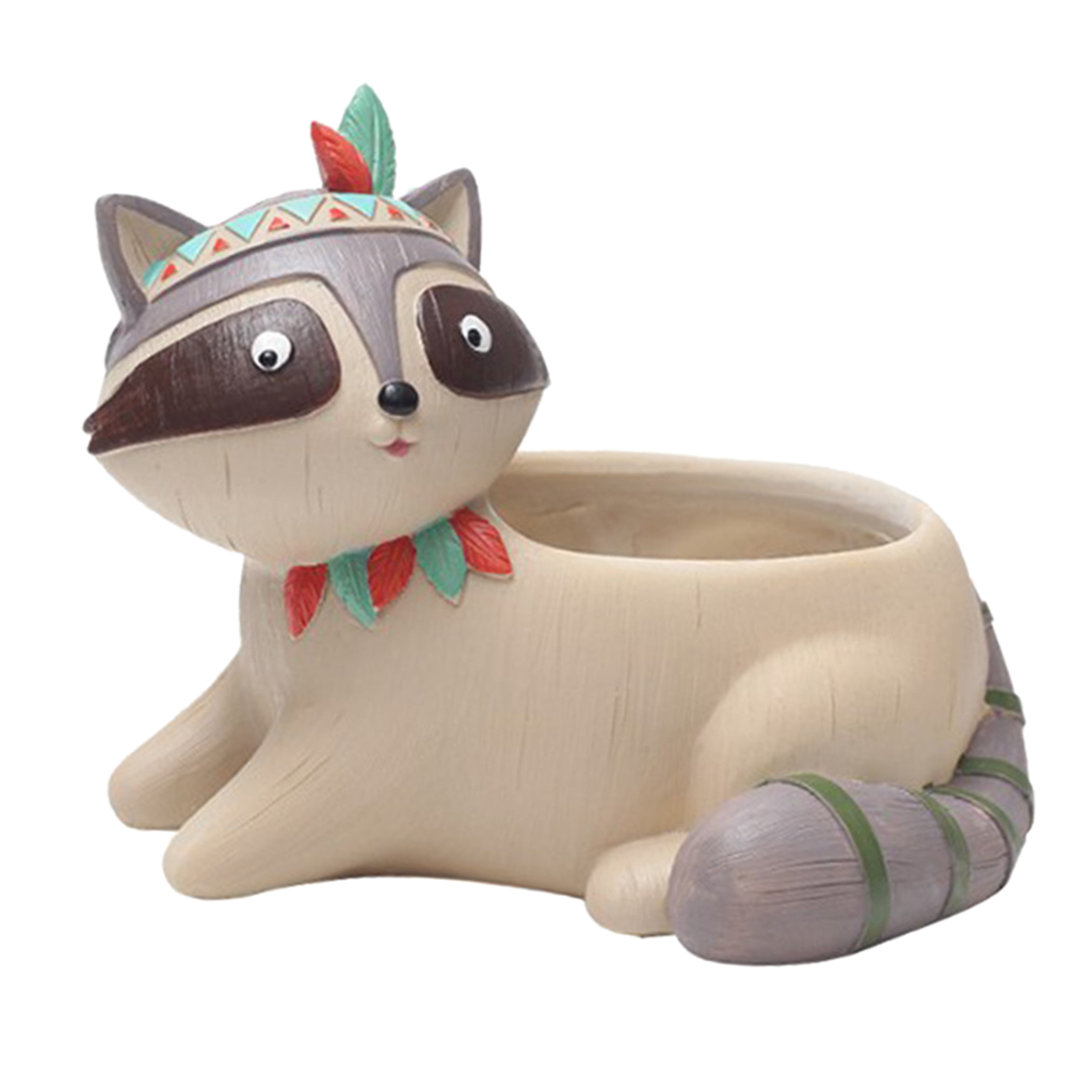Resin Succulent Pot Cacti Plant Box Fairy Garden DIY Indoor Outdoor Decor: Raccoon