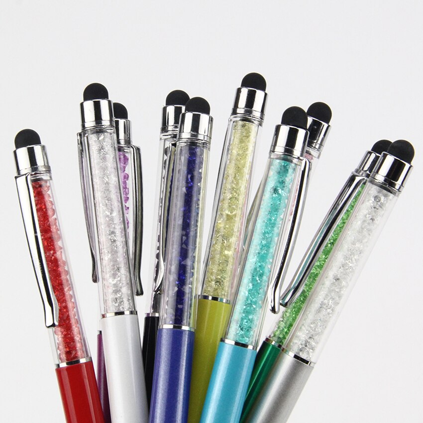 10pcs 2in1 Crystal Point Diamond Stylus Screen Capacitive Touch Stylus Pen for Universal Pad Tablet+Ball Point Pen