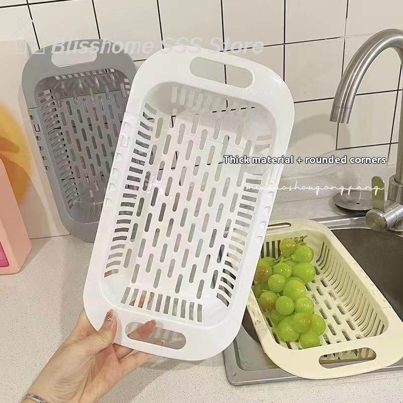 【S】1Pc Intrekbaar gootsteenafvoerrek Plastic gereedschapsrek voor gerechten Huishoudelijke keuken Groenteopbergrek Afvoermand