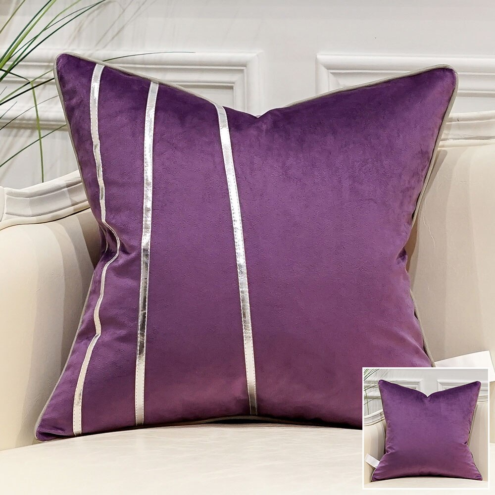 Avigers lilla hvit luksus fløyel firkantet putetrekk lappeteppe stripete putetrekk til sovesofa stue: 50 x 50cm / B