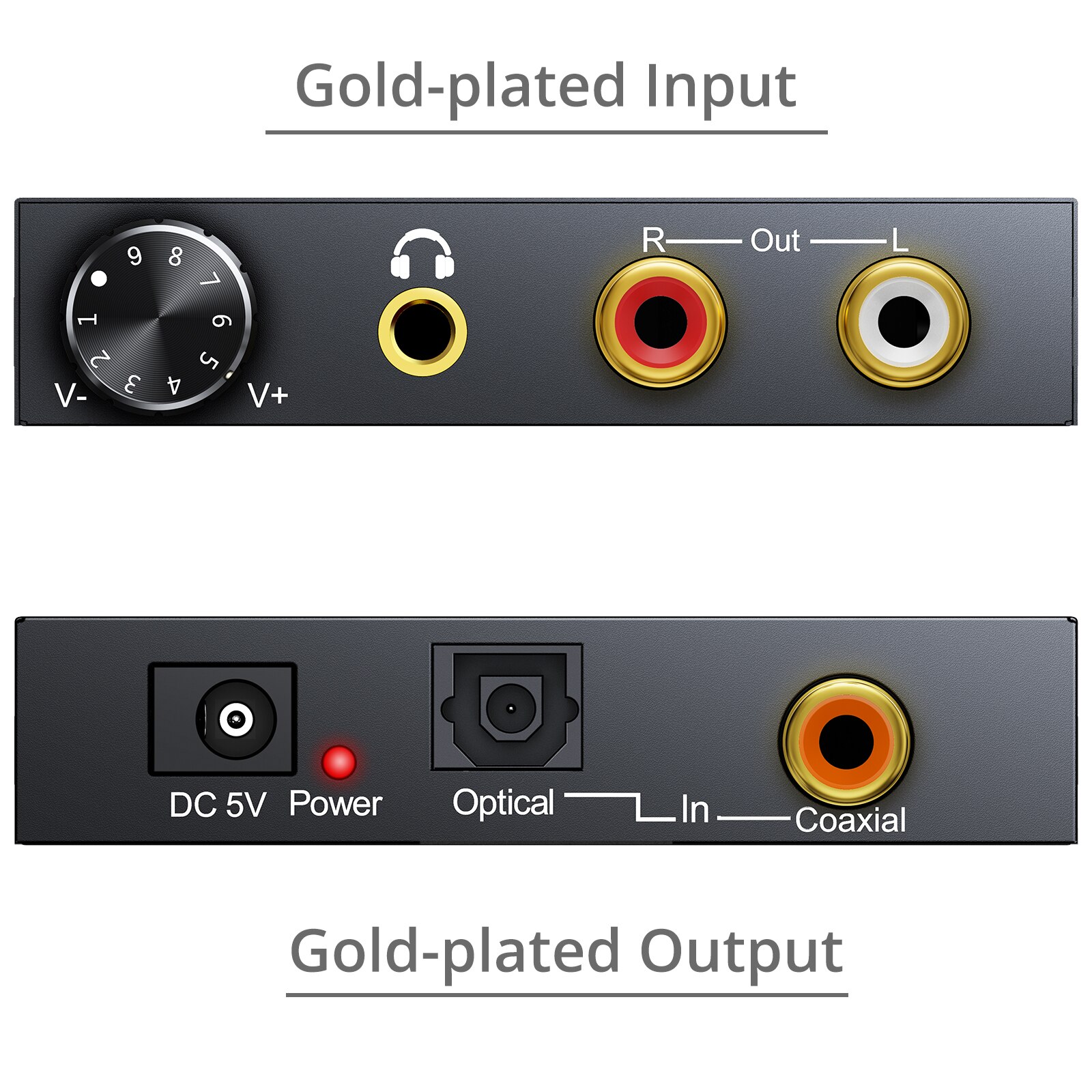 PROZOR DAC Audio Digital Converter L/R RCA 3.5mm Output With Volume Control Coaxial SPDIF Toslink to Analog Stereo Audio Adapter