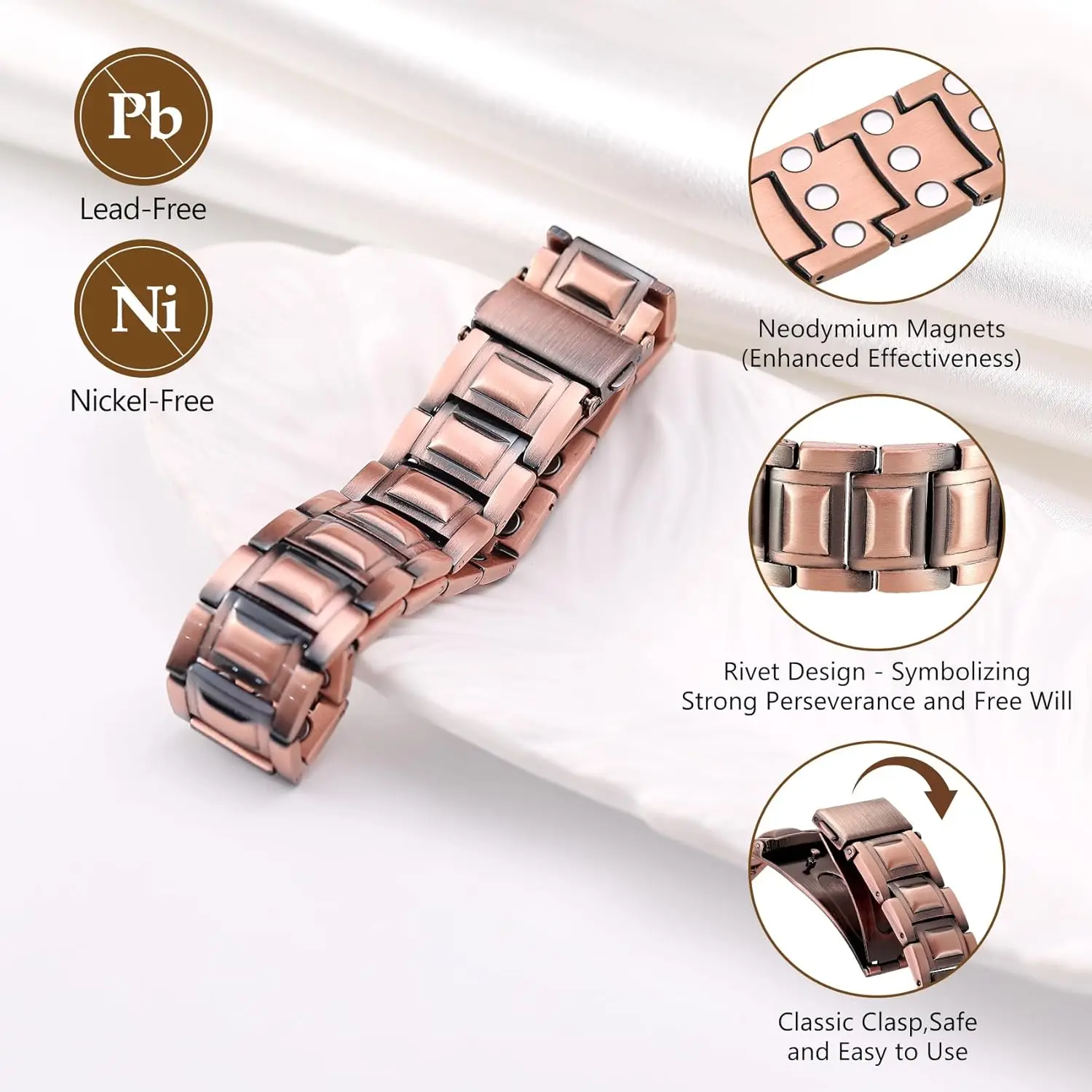 ARADOO 3X Strength Neodymium Magnets Copper Bracelet for Men Pure Copper Bangle Wristband Jewelry
