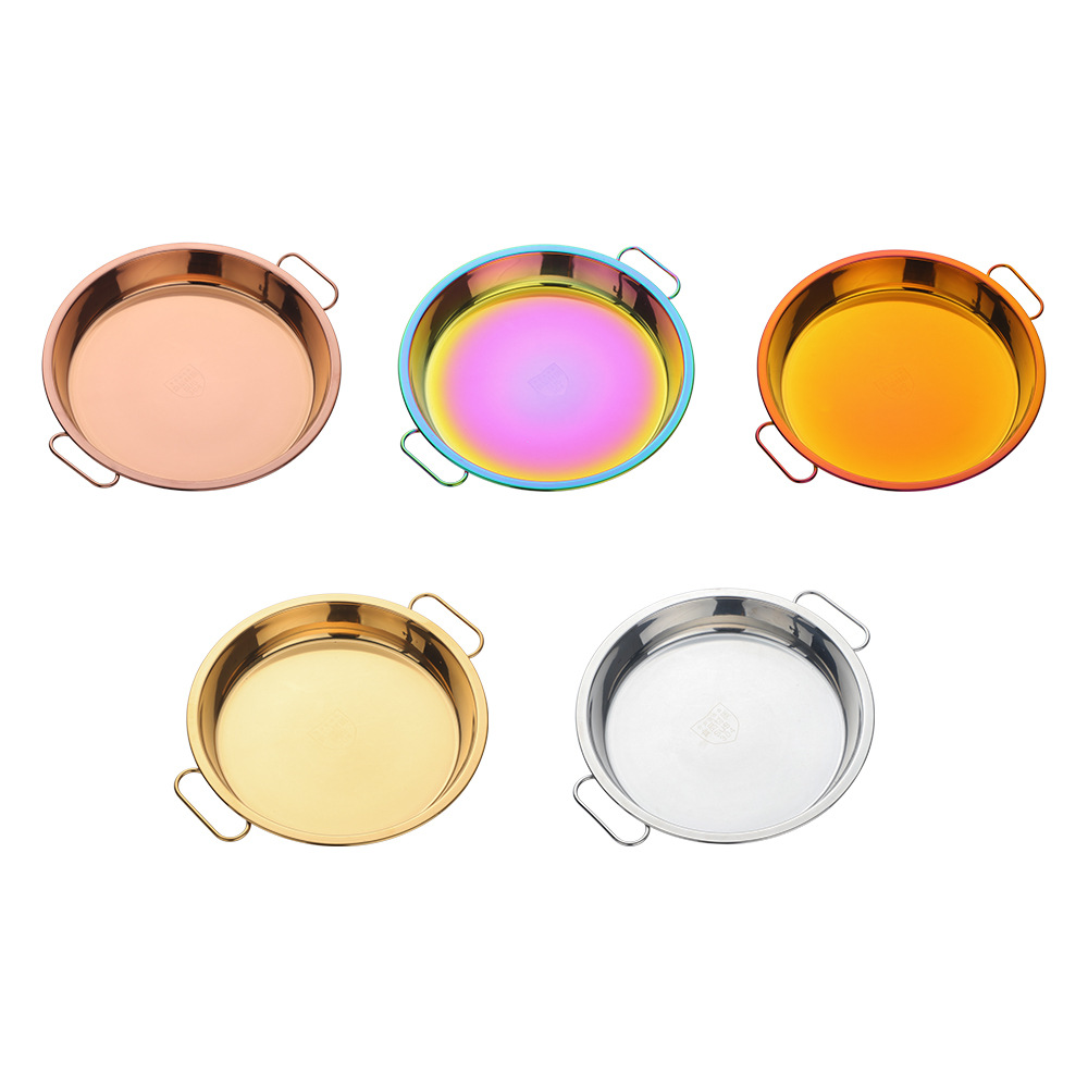 304 Stainless Steel Plate Color Plate Disc with Handle Steam Plate Stainless Steel Liangpi Plate Kithchenware