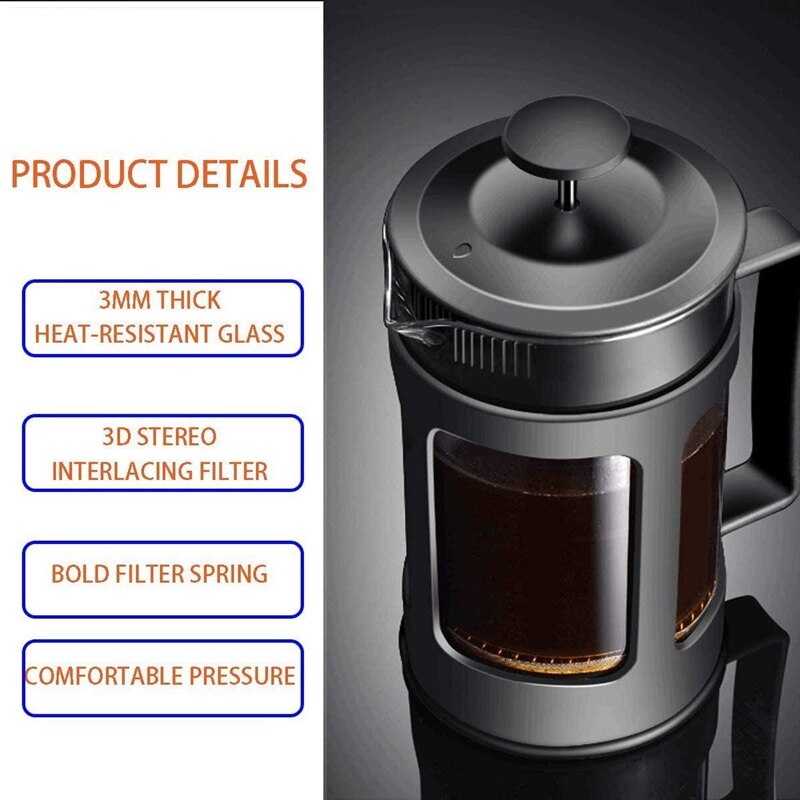 Glass French Press Coffee Tea Maker, 600Ml Coffee Press, Borosilicate Glass with Heat Resistant Handle