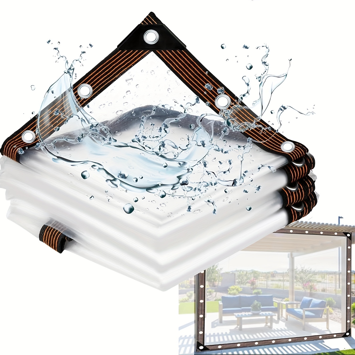 Waterdicht buitengordijn voor tuinhuisjes en balkons, transparant plastic zeil met oogjes, perfect voor pergola's en terrassen, afmetingen: 2,5 x 3 m, heldere kleur