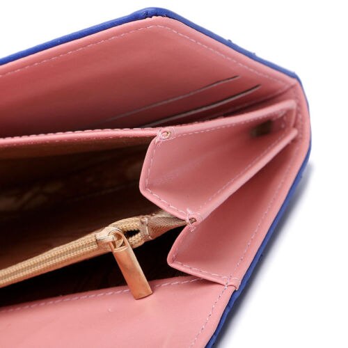 Lady Women Leather Bifold Wallet Clutch Card Holders Purse Lady Long Handbag Metal Crown Solid Smart Wallet