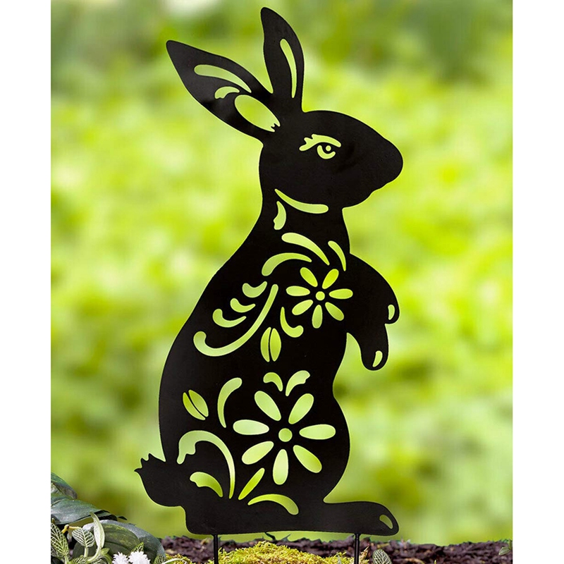 Konijn Silhouet Stake Zwart Konijn Tuin Stake Bloemen Knipsels Yard Art Gazon Outdoor Patio Home Garden Decor: Default Title