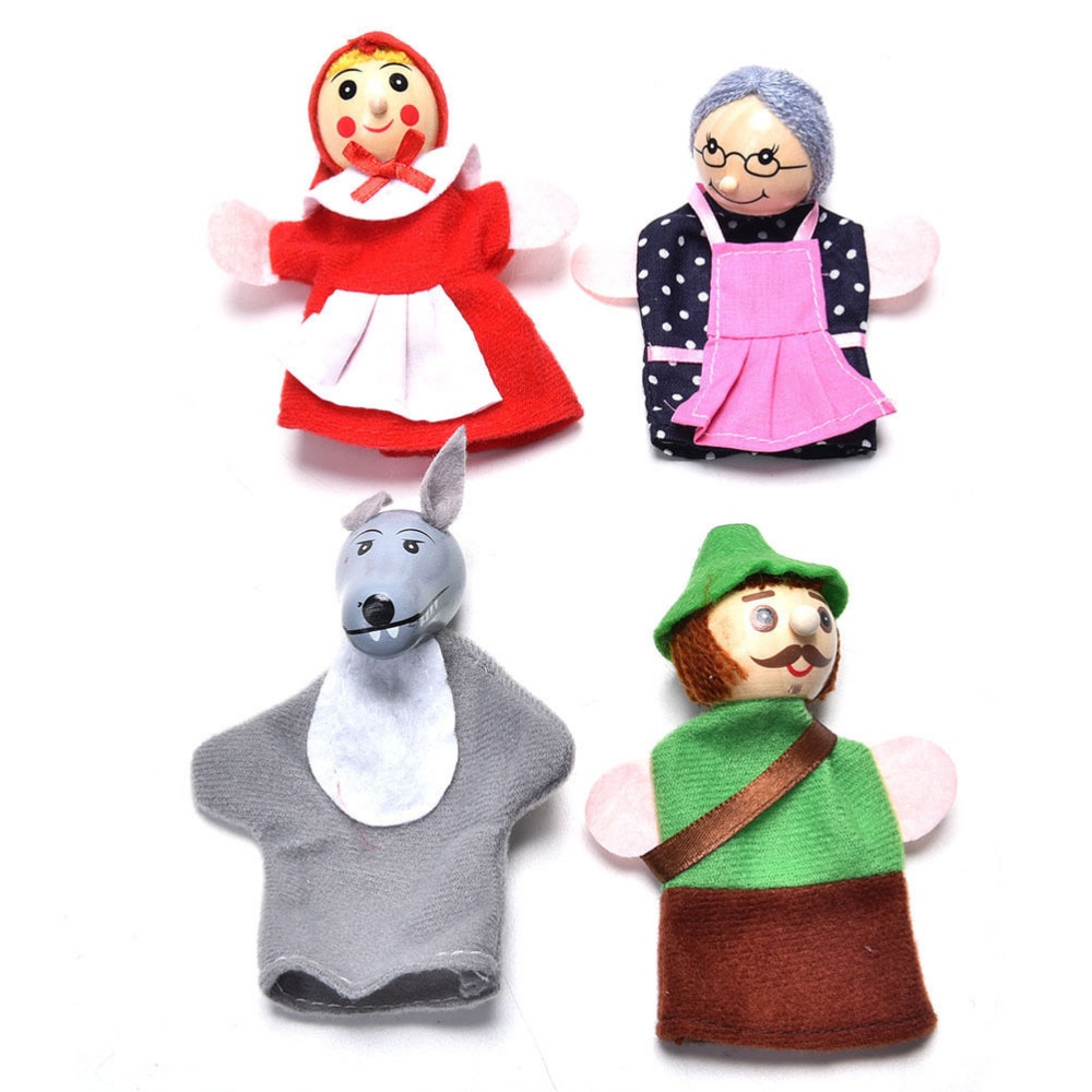 4 Stks/set Vingerpoppetjes Leren Speelgoed Roodkapje Finger Puppets Baby Educatief Speelgoed Kerstcadeaus