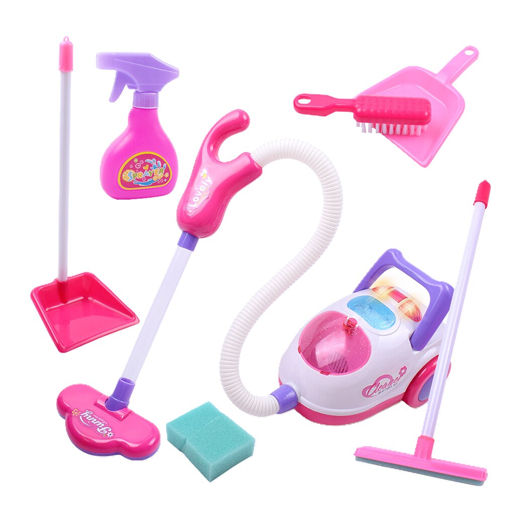 Kids Cleaning Vacuum Set Little Pretend Children Cleaning Play Set with Broom, Brush, Dust Pan and Vacuum Cleaner & Accessories