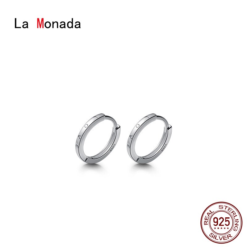 La Monada-pendientes de aro de plata 925 para mujer, joyería aros para mujer, aretes de aro pequeños con letras de plata 925