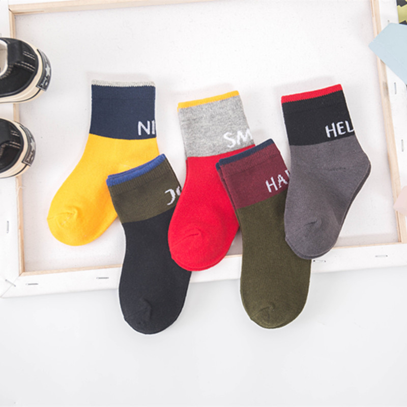 5 Pairs/lot kids Keep Warm Cute Socks Spring autumn Soft Cartoon Cotton Baby Children&#39;s Sock For 0 to 8 Years Girls Boys Newborn: letter / L 4-6Y(14-16)