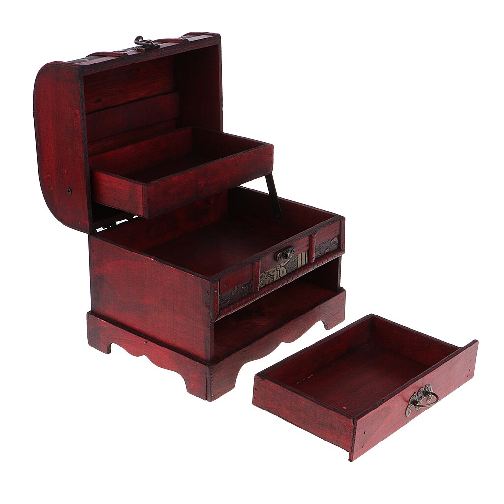 Handmade Wooden Jewelry Box - 22x16cm - Vintage Asian Style - Ring Necklace Organizer Case with Lock