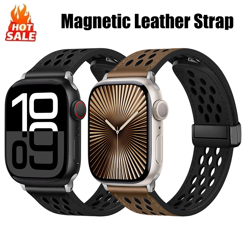Læderrem til apple watch-rem 44mm 42mm 46mm 45mm 41mm silikone magnetisk armbånd iwatch serie 10 9 8 7 6 se 5 ultra 49mm