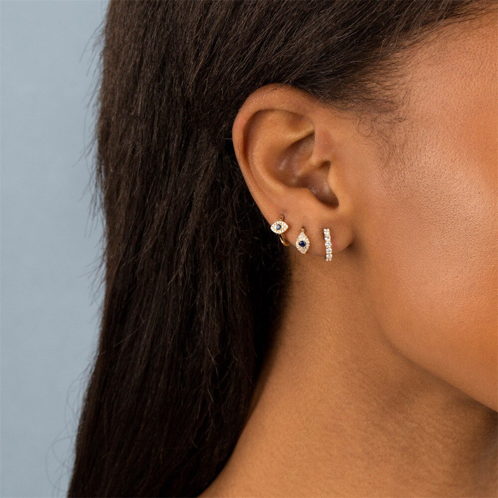 Pendientes de aro para Piercing de cartílago de oreja de acero inoxidable para mujer, aretes pequeños Huggie de mal de ojo, accesorio de joyería Punk para , 1 ud.