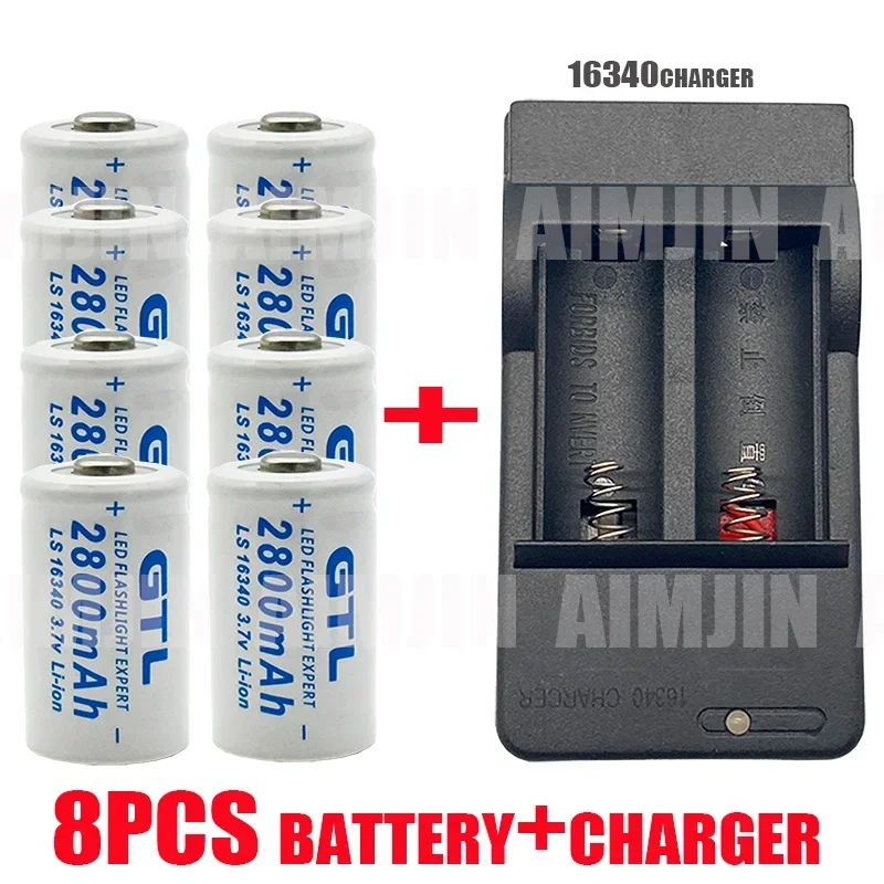 16340 genopladelige batterier,  cr123a batterier, 2800 mah , 3.7v li-ion med lcd dobbeltoplader, batteri, led-lommelygte, rejsevæglampe: Lilla