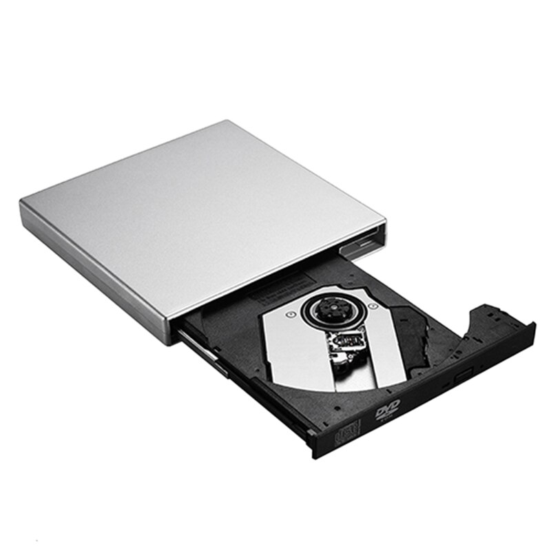 Ekstern dvd-stasjon optisk stasjon usb 2.0 cd rom-spiller cd-rw brenner writer reader opptaker bærbar for bærbar datamaskin windows pc (sølv: Default Title