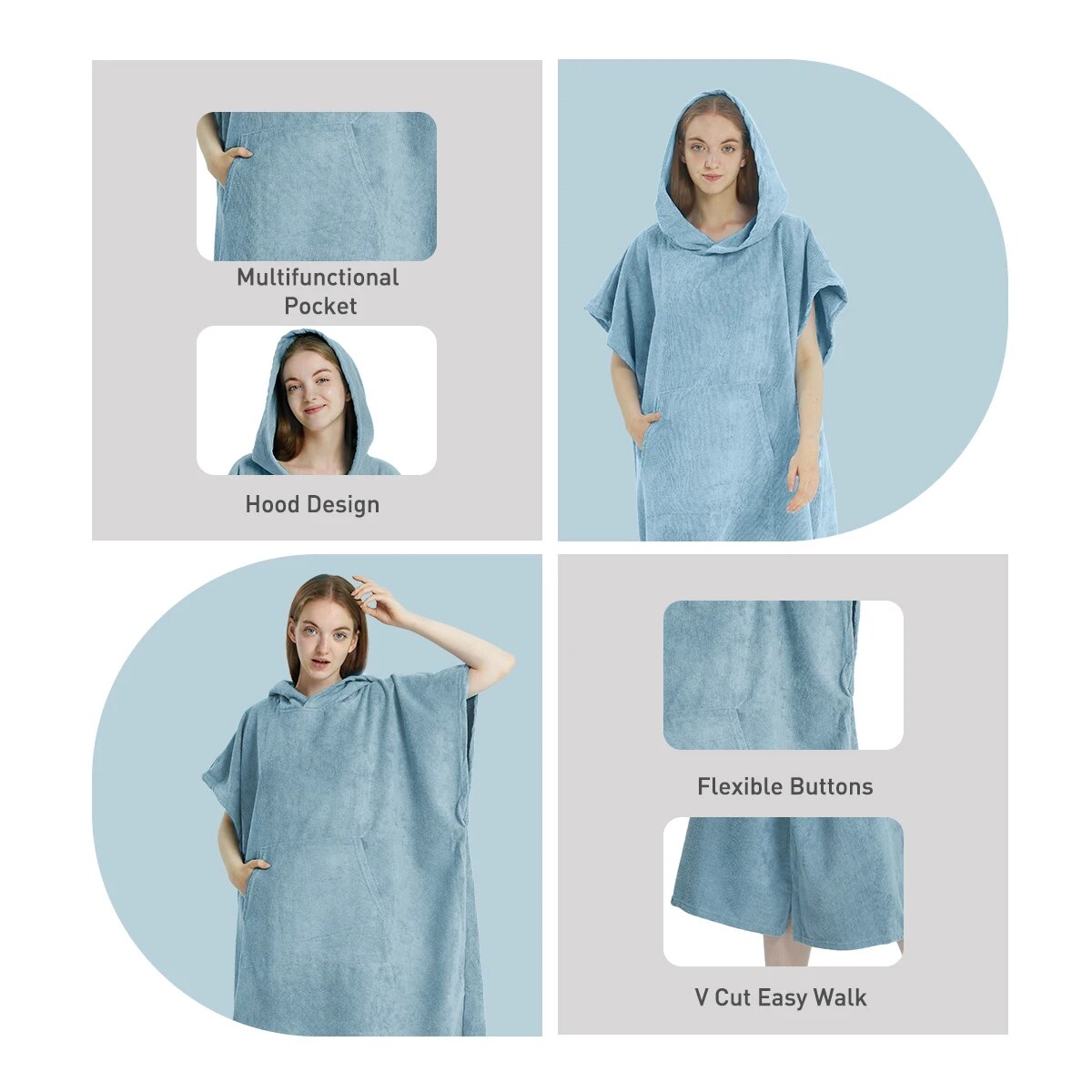 Surfen-Poncho, Handtuch-Poncho, schnell trocknendes Handtuch, Kapuzenpullover, Mikrofaser, Strandmantel, Wickelponcho, Badetuch, Strandponcho für Erwachsene