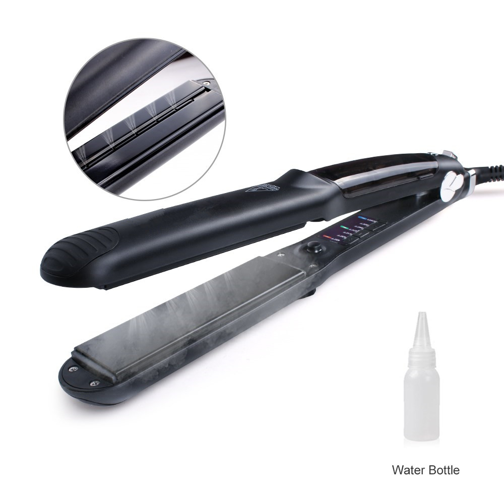 450F Ceramic Steam Hair Straightener with Argan Oil Infusion Steam Flat Iron Ceramic Vapor Fast Heating Iron: Black / UK