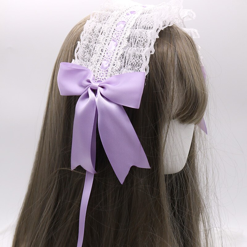 Petit bandeau Lolita japonais fait à la main, ornement pour cheveux de femme de ménage, clip latéral, accessoires pour cheveux doux: White And purple