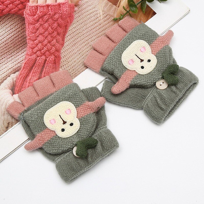 Cartoon Baby Gloves Boy Girl Winter Knitted Gloves Warm Convertible Flip Top Fingerless Mittens Gloves for Children Toddler Kid: GY