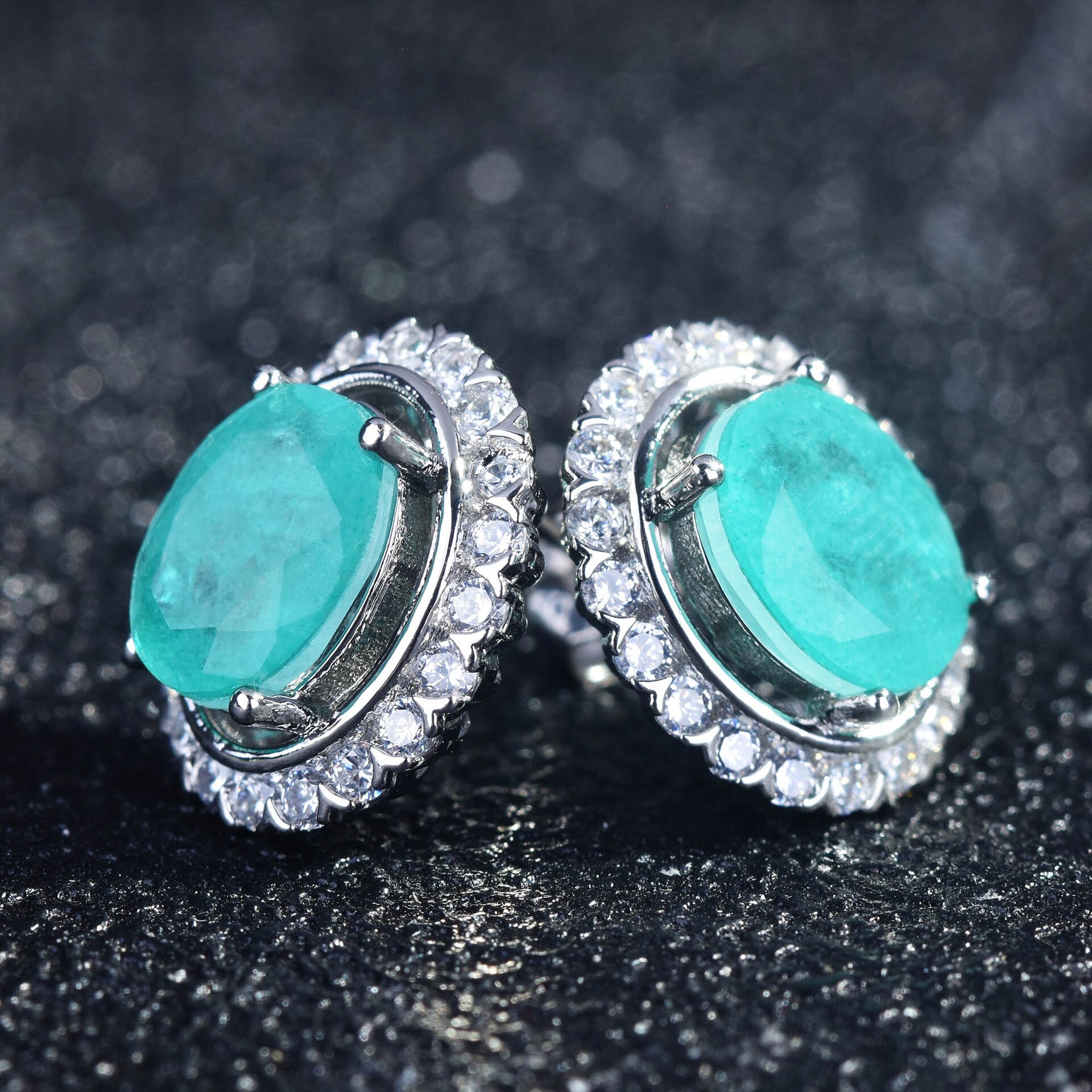 empfindlich Ei bilden Brasilien Paraiba Turmalin Silber Farbe Ring Ohrringe Halskette Ketten Schmuck-einstellen für Frauen