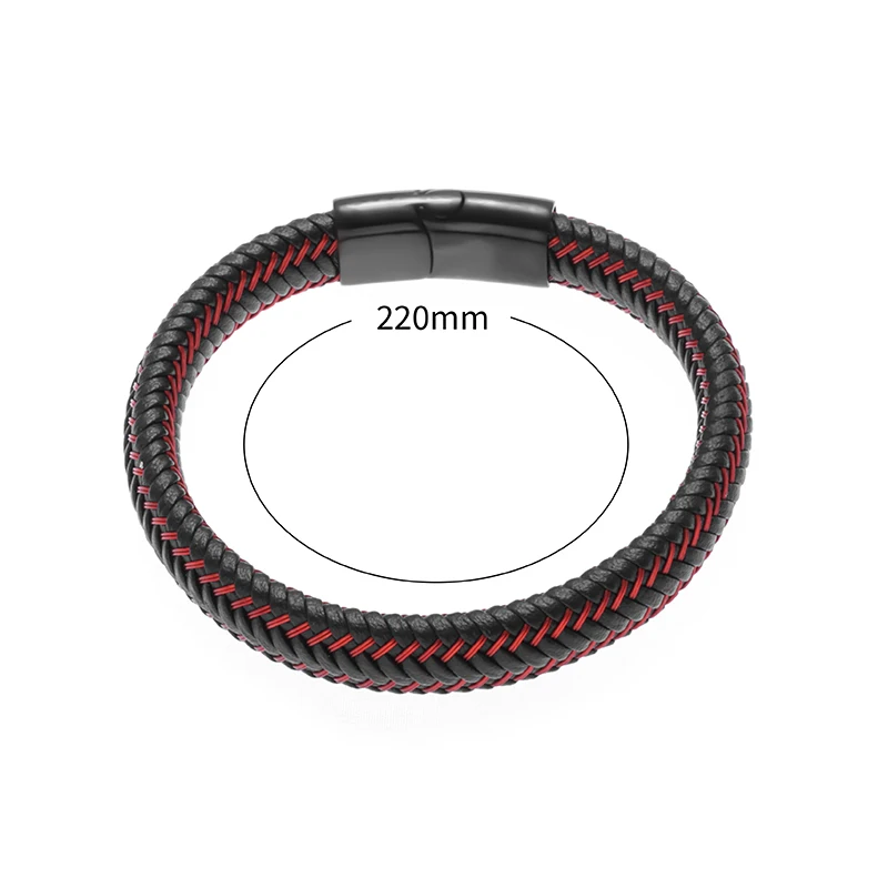 Fashionable and Simple Red Braided Leather Rope Bracelet Black Magnetic Buckle Bracelet for Men