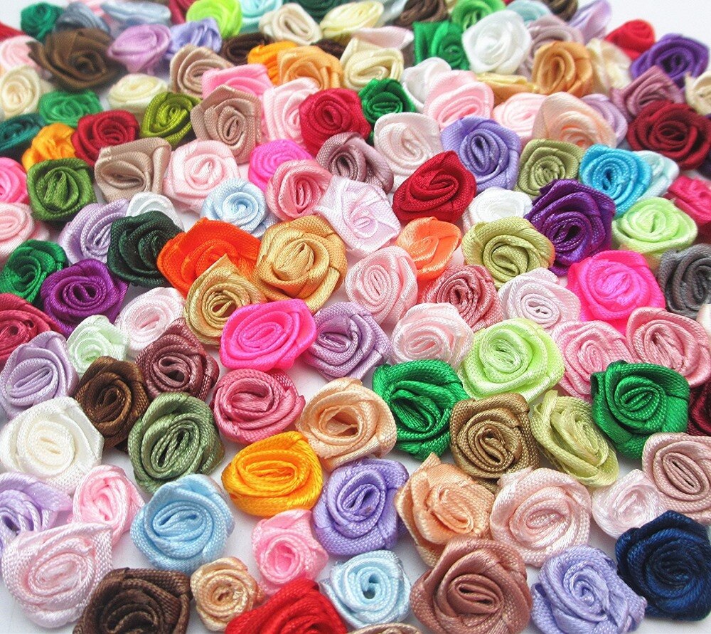 50 ocs 15mm mix väri pieni ruusu kukka mini käsintehty satiini nauha ruusun pää häät scrapbooking koristeet vaatetarvikkeet