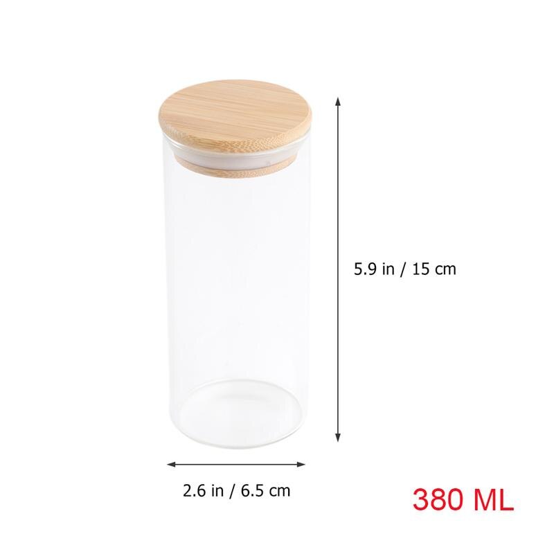 Frasco de vidrio con tapa de madera, recipiente sellado, contenedor de almacenamiento de alimentos para té suelto, café, sal, cocina, tarro de almacenamiento, botella organizadora: 380 ml