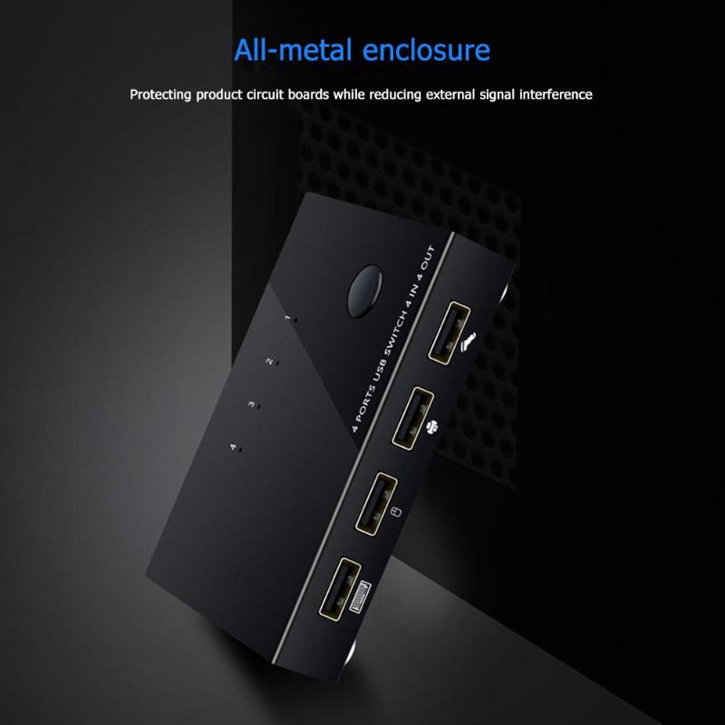 4 Port USB 2.0 KVM Switch Box Plug and Play for Keyboard Mouse Printer 2 PC Sharing Splitter Switcher Hard Disk Card Reader