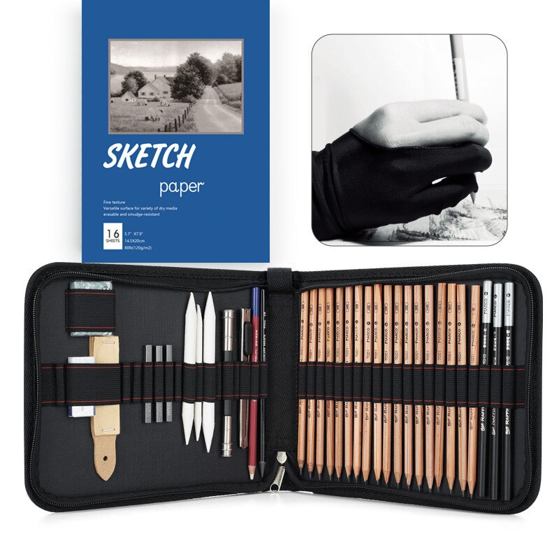 37 Piece Professiona Sketch Pencil Set With Graphite Eraser Folding Sketch Tool Kit Painting Tool Pencil Drawing Pen Student: Default Title
