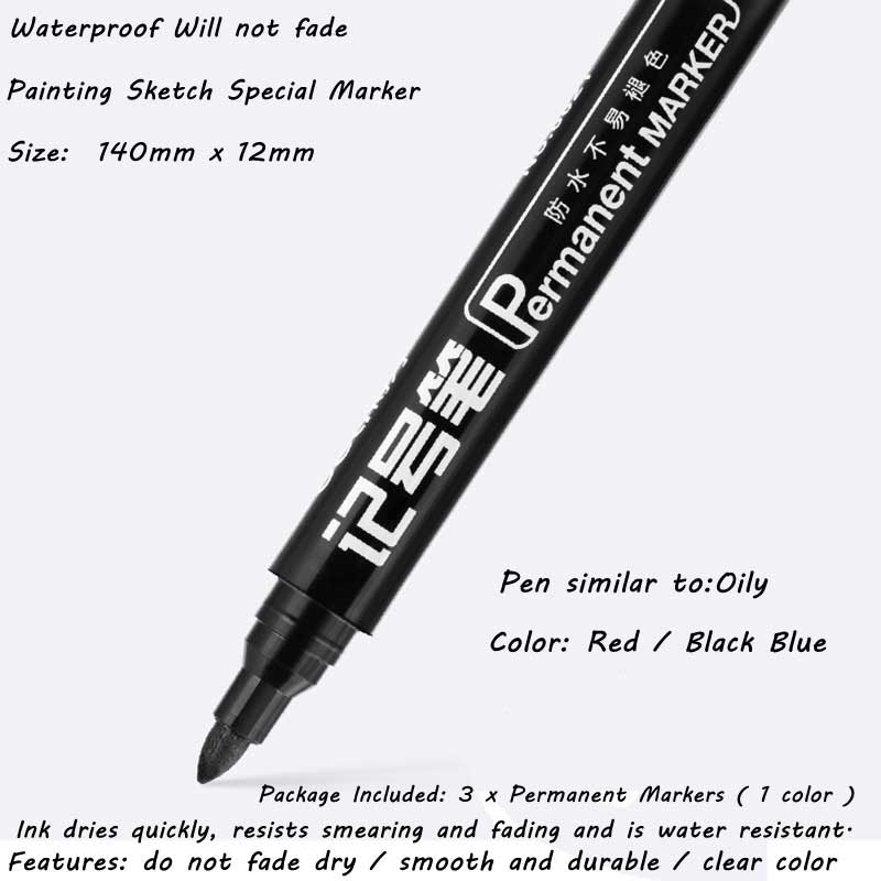 Marcadores permanentes de doble punta, punta fina, tinta negra, azul y roja, marcador de tinta de aceite de 0,5mm-1mm, bolígrafos para la escuela, suministros de oficina, papelería