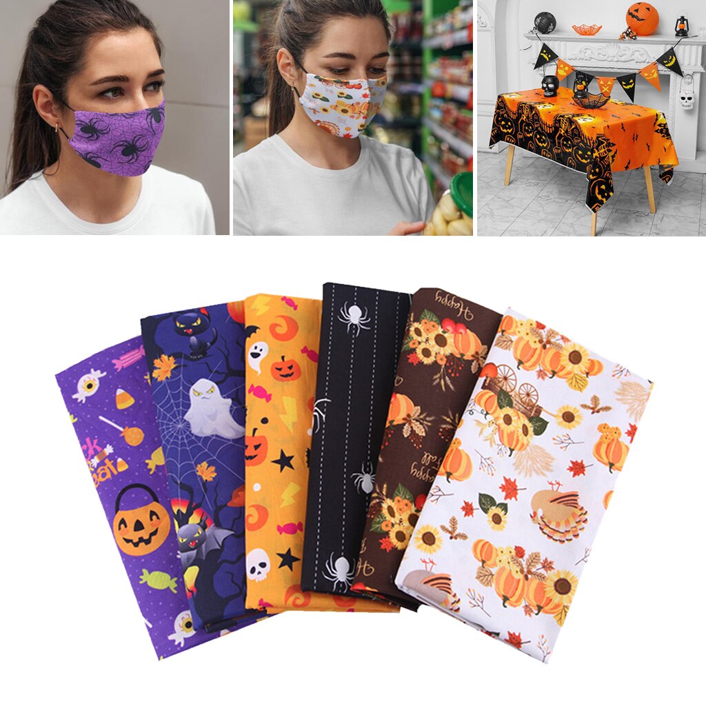 Forskellige halloween bomuldsstoffer kit græskar edderkoppespind quiltning håndværk dekorative lapper bundt diy kimono tøjposer