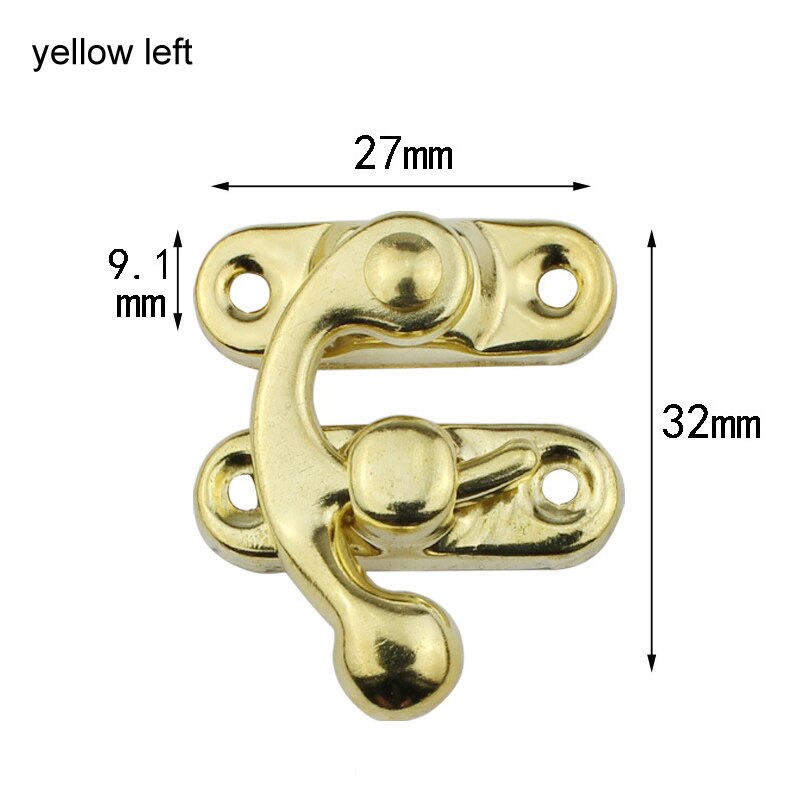 10 st krok metall lås dekorativa haspar med skruvar spänne tillbehör med skruvar små antika hem förbättring: Gul vänster