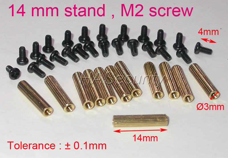 14mm (12 stuks) messing standaard / beugel / pons met  m2-4mm schroeven  (24 stuks) voor installatie en montage van beveiligingscamera-pcb-module
