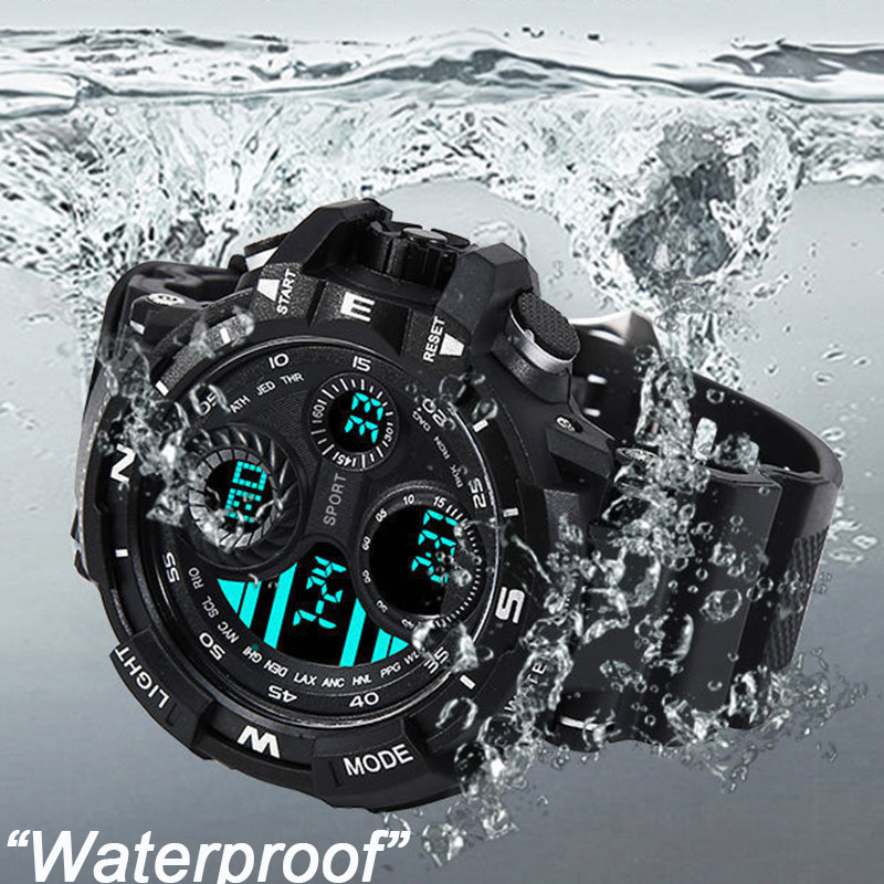 Reloj Digital negro YIKAZE para hombres, relojes deportivos, cronógrafo impermeable para exteriores, reloj de mano G, reloj de pulsera para estudiantes de choque de infantería
