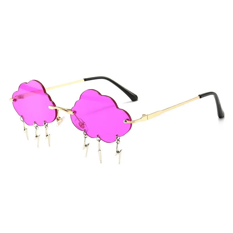 Mode Randloze Wolkvormige Zonnebril met Bliksem Hanger Y2K Dames Luxe Zonnebril Shades UV400 SG28: Zilver