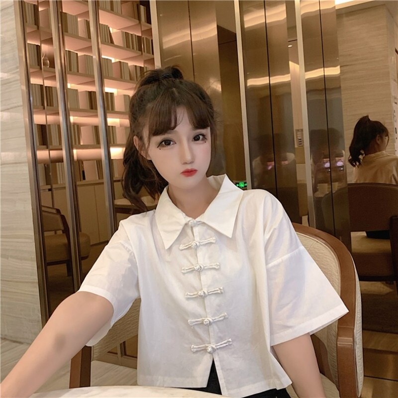 Ropa de estilo chino negro para mujer, ropa de calle asiática, Cheongsam, Top, traje Tang, camisas Vintage, camiseta Harakuju: 2 / M