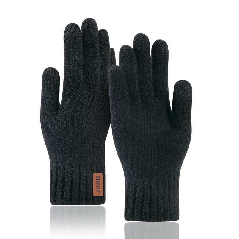 Herre & #39 ;s plus fløjl fortykket strik ulden cykel luffer vinter cashmere elastisk touch screen kørehandsker  h49: Sort