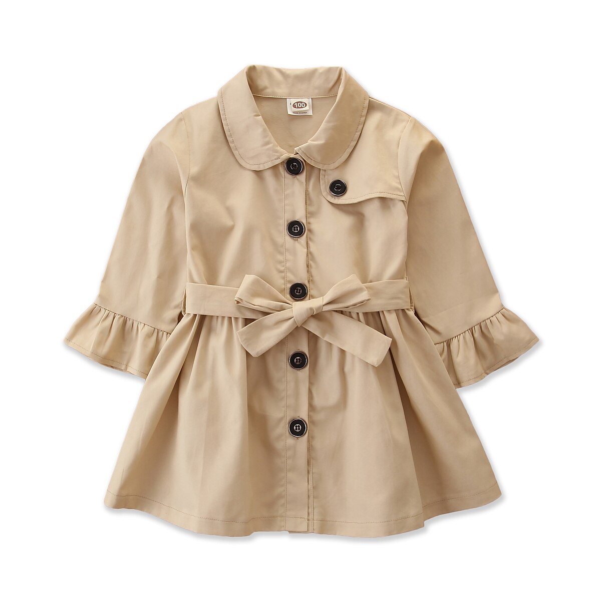 Fall Spring Kids Girls Trench Coat Solid Girls British Style Single-breasted Long-sleeved Trench Cardigan Clothes: B / 4-5 Years