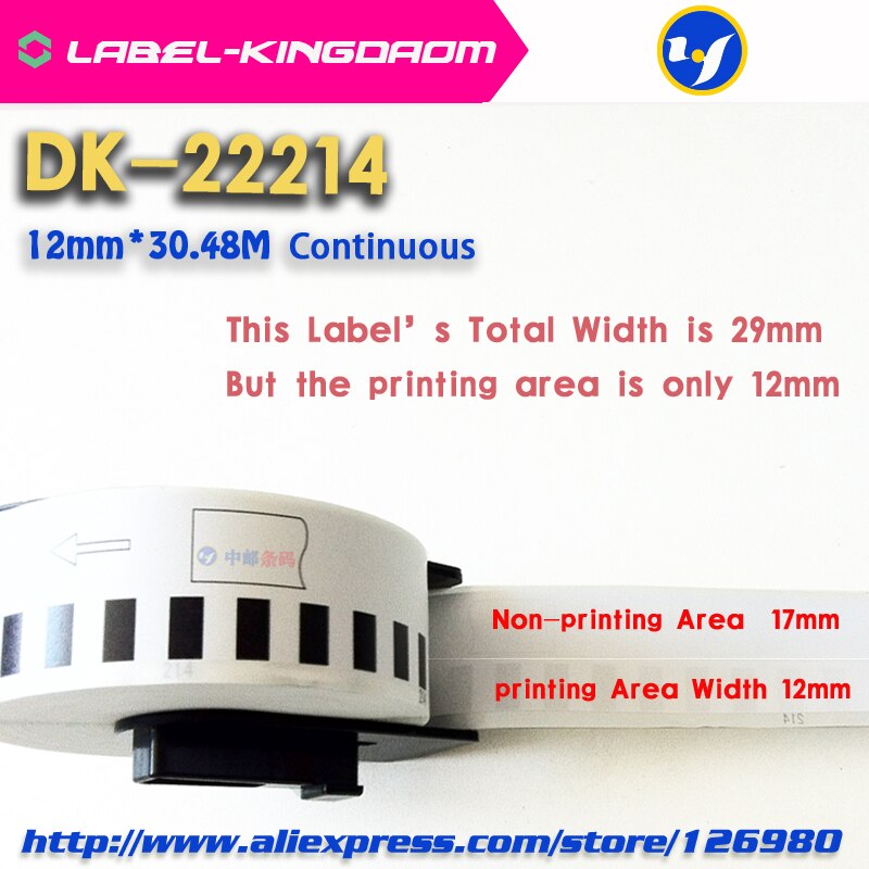 5 påfyllingsruller kompatible dk -22214 etiketter 12mm*30.48m kontinuerlig kompatible til bror etikettskriver hvit farge dk -2214