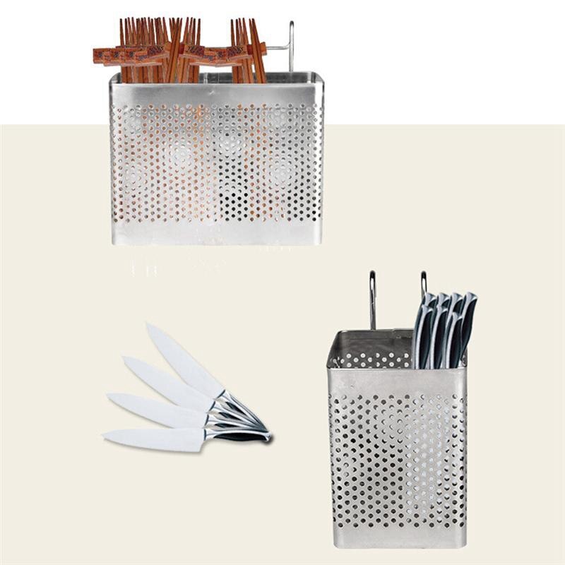 Roestvrij Staal Eetstokjes Houder Opknoping Bestek Drogen Mand Servies Afdruiprek Met Haken Keuken Gebruiksvoorwerp