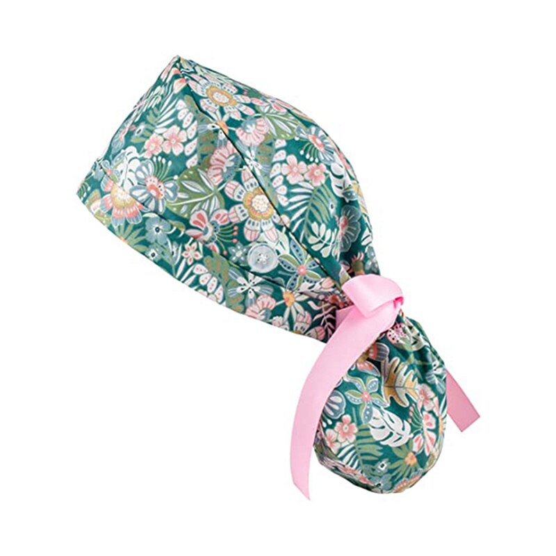 Gorro de algodón con botones para hombre y mujer, estampado, accesorios para uniforme de enfermera, tienda de mascotas, gorro quirúrgico para trabajo de laboratorio de Chef: 6