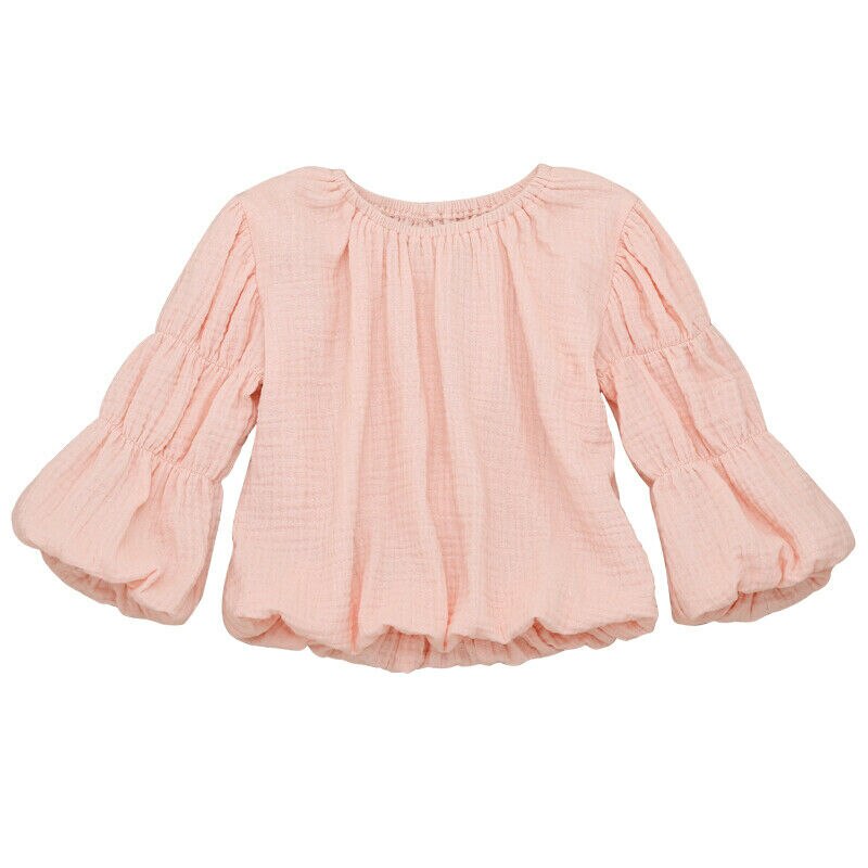 4 Kleuren Baby Meisjes Lantaarn Mouwen Tops Shirts Blouse Warm Ronde Hals Herfst Kleding: Roze / 4T